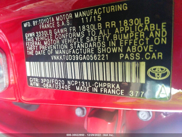 2016 Toyota Yaris, VIN: VNKKTUD39GA056221