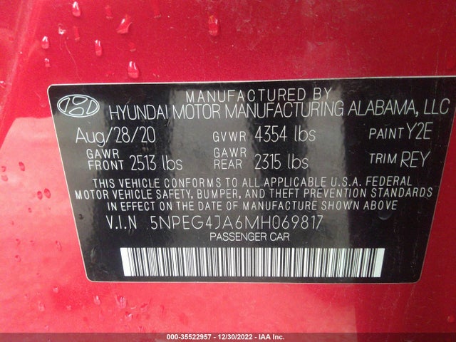 2021 Hyundai Sonata, VIN: 5NPEG4JA6MH069817