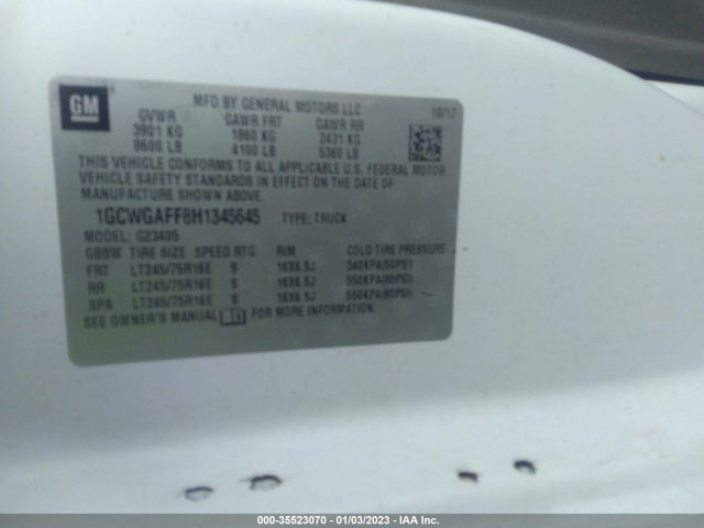 2017 Chevrolet Express, VIN: 1GCWGAFF8H1345645