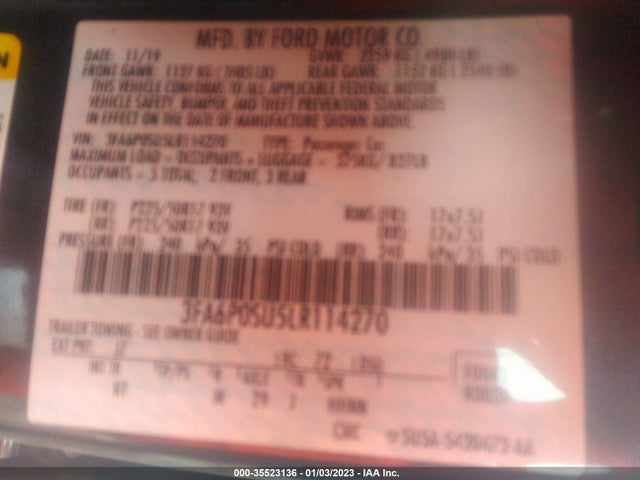 2020 Ford Fusion, VIN: 3FA6P0SU5LR114270