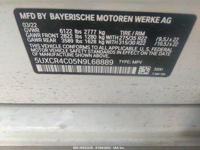 2022 BMW X5, VIN: 5UXCR4C05N9L68889