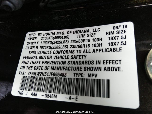 Honda CR-V EX 2018 7FARW2H51JE095483 Image 9