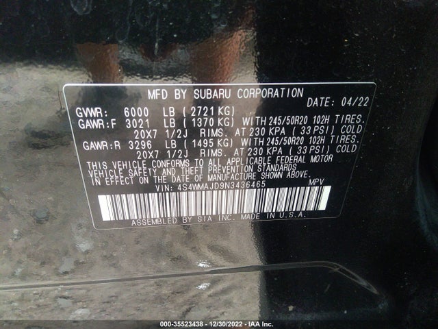 2022 Subaru Ascent, VIN: 4S4WMAJD9N3436465