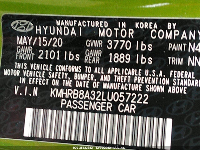 2020 HYUNDAI VENUE SE VIN: KMHRB8A32LU057222
