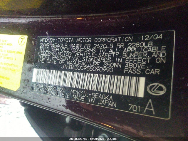 Lexus ES 330 2005 JTHBA30G955090990 Image 10