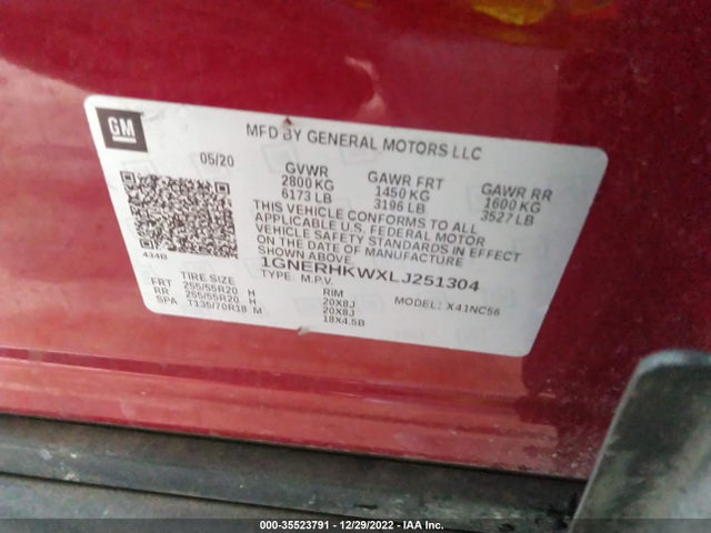 Chevrolet Traverse Lt Leather 2020 1GNERHKWXLJ251304 Image 9