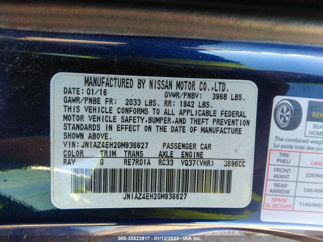 2016 Nissan Z, VIN: JN1AZ4EH2GM936627