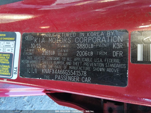 2016 KIA FORTE LX VIN: KNAFX4A66G5541578