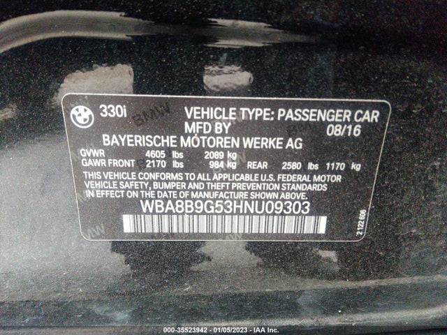2017 BMW 3 Series, VIN: WBA8B9G53HNU09303