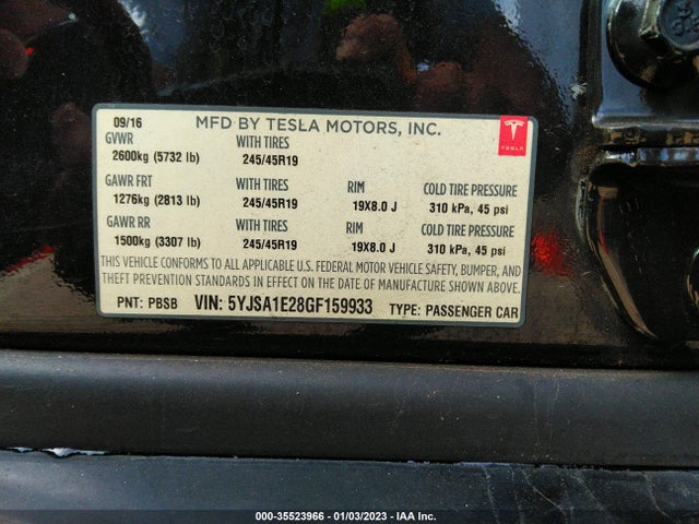 2016 TESLA MODEL S 90D/70D/75D/60D/85D VIN: 5YJSA1E28GF159933