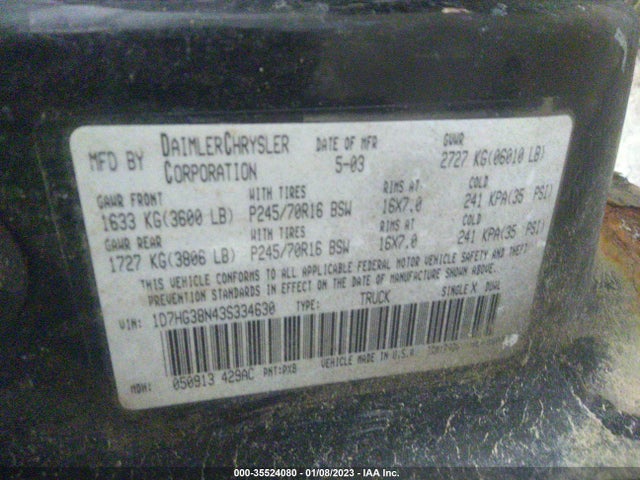 Dodge Dakota Sport 2003 1D7HG38N43S334630 Image 10