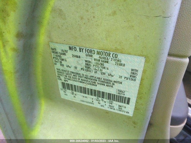 2008 FORD ESCAPE XLT VIN: 1FMCU93188KC05569