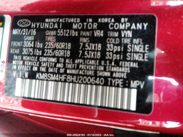 2017 Hyundai Santa Fe, VIN: KM8SM4HF8HU200640