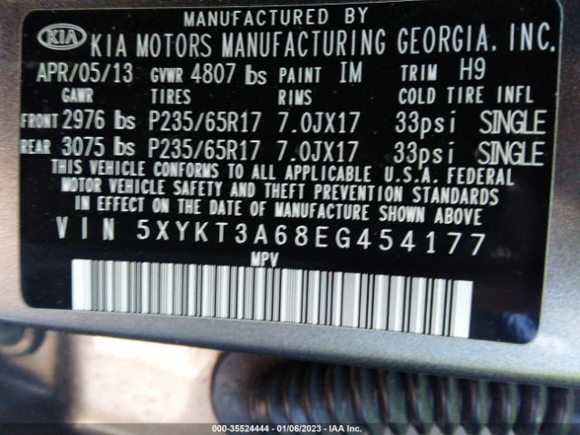5XYKT3A68EG454177 KIA SORENTO LX