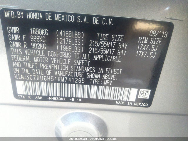 2019 Honda HR-V, VIN: 3CZRU6H51KM741265