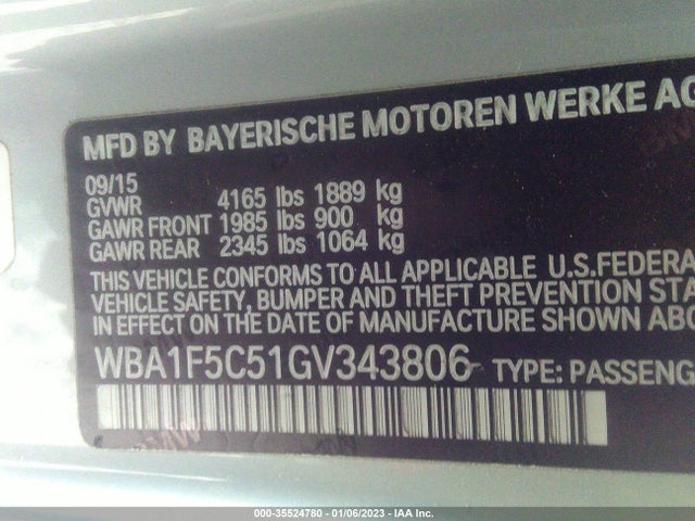2016 BMW 2 Series, VIN: WBA1F5C51GV343806