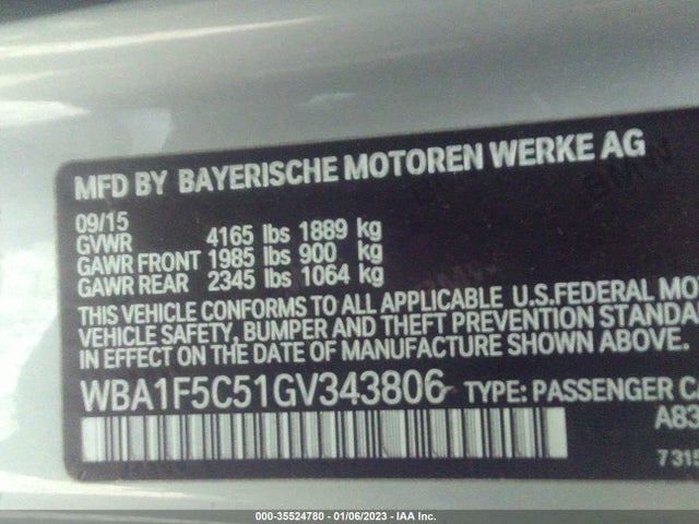 2016 BMW 2 Series, VIN: WBA1F5C51GV343806