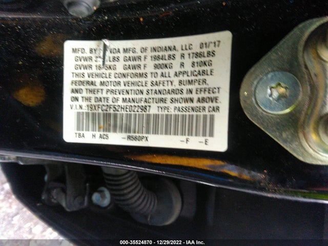 Honda Civic Sedan Lx 2017 19XFC2F52HE022987 Image 9