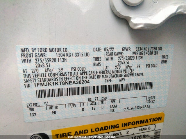 2022 Ford Expedition, VIN: 1FMJK1KT8NEA30204