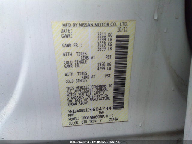 Nissan Armada Platinum 2012 5N1BA0NE1CN604234 Image 10