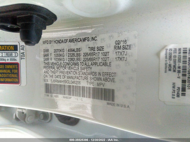 Honda CR-V EX 2016 5J6RM4H59GL046206 Image 10