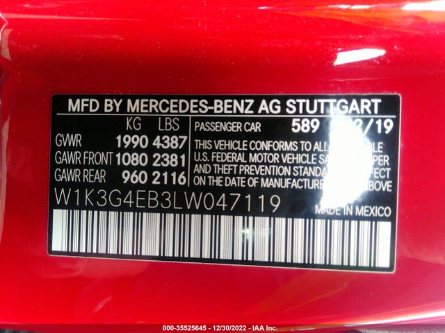 2020 Mercedes-Benz A-Class, VIN: W1K3G4EB3LW047119