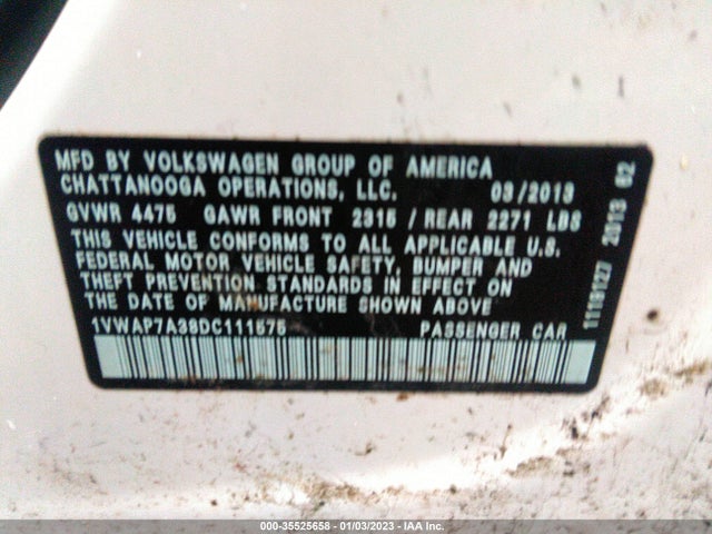 Volkswagen Passat S W/appearance 2013 1VWAP7A38DC111575 Image 10