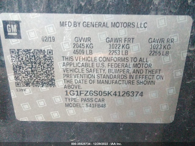 2019 Chevrolet Bolt EV, VIN: 1G1FZ6S05K4126374