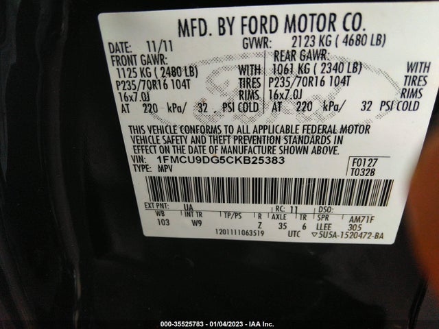 2012 FORD ESCAPE XLT VIN: 1FMCU9DG5CKB25383