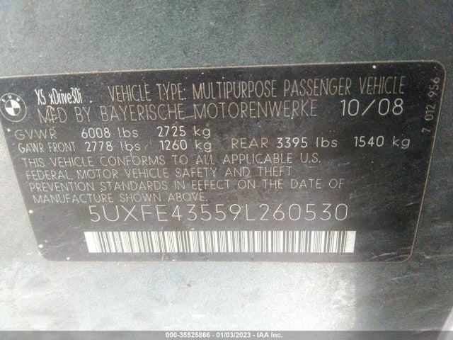 2009 BMW X5 30I VIN: 5UXFE43559L260530