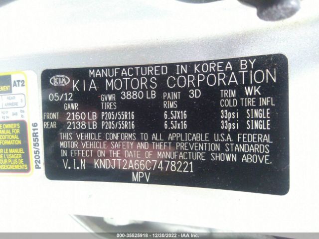 KNDJT2A66C7478221 KIA SOUL +