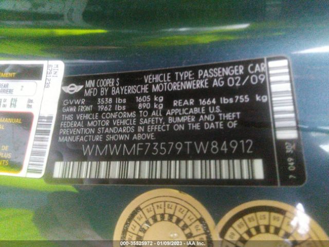 WMWMF73579TW84912 Mini COOPER HARDTOP