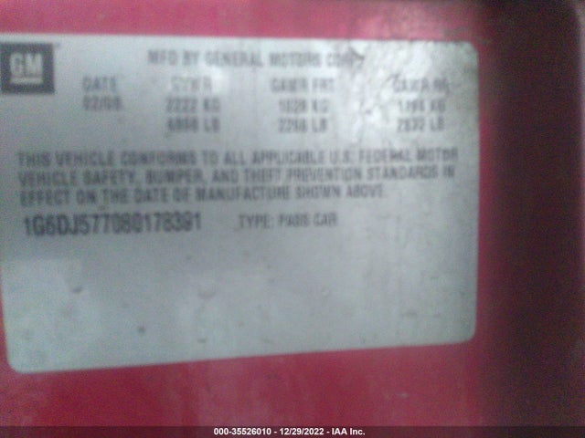1G6DJ577080178391 Cadillac Cts Rwd W/1sa