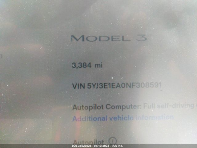 5YJ3E1EA0NF308591 Tesla MODEL 3