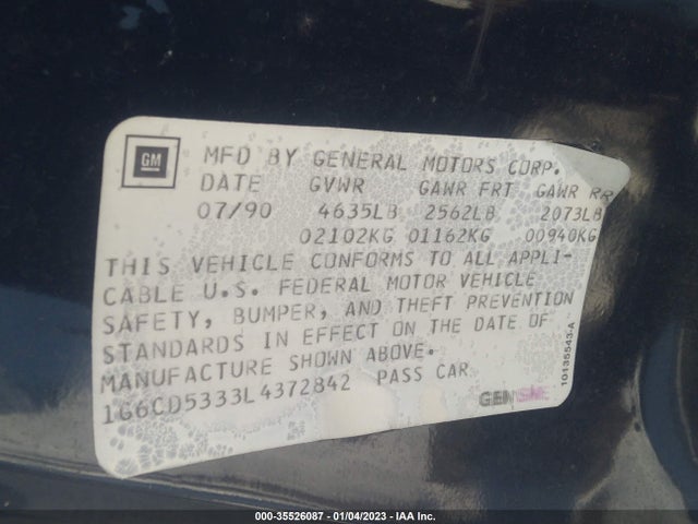 1990 CADILLAC DEVILLE VIN: 1G6CD5333L4372842