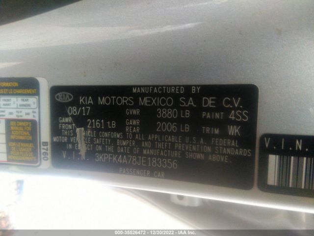 3KPFK4A78JE183356 KIA FORTE LX