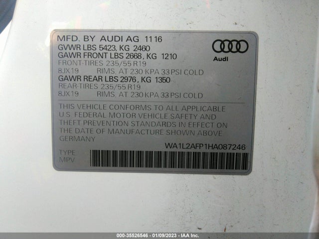 2017 Audi Q5, VIN: WA1L2AFP1HA087246