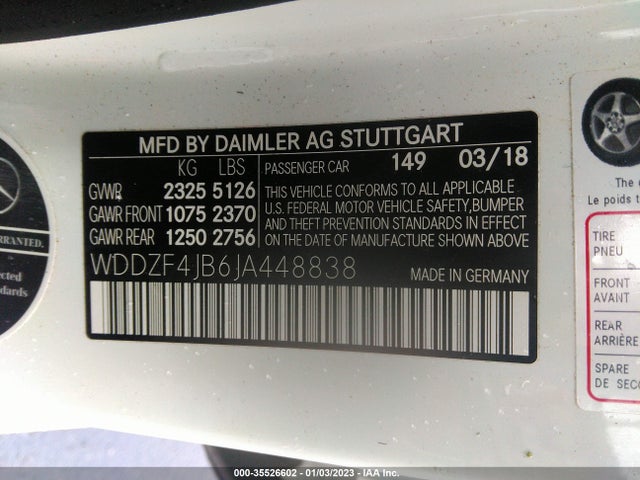 2018 Mercedes-Benz E-Class, VIN: WDDZF4JB6JA448838