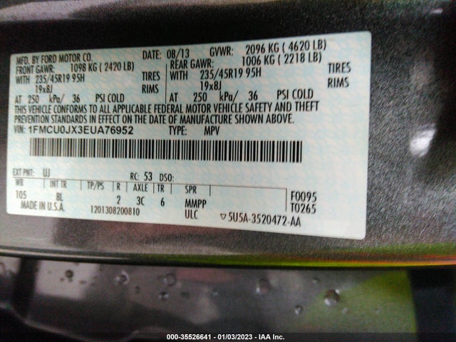 2014 FORD ESCAPE TITANIUM VIN: 1FMCU0JX3EUA76952