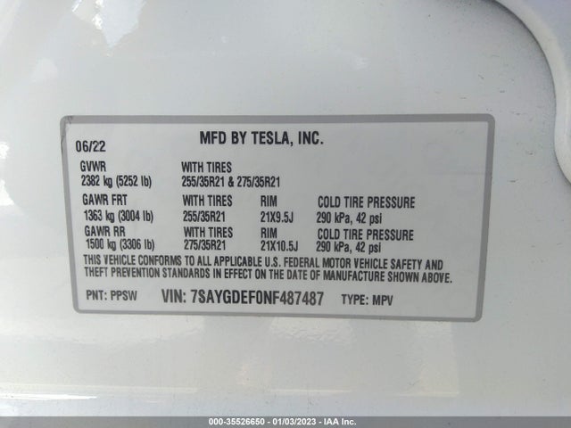 Tesla Model Y Performance 2022 7SAYGDEF0NF487487 Image 9