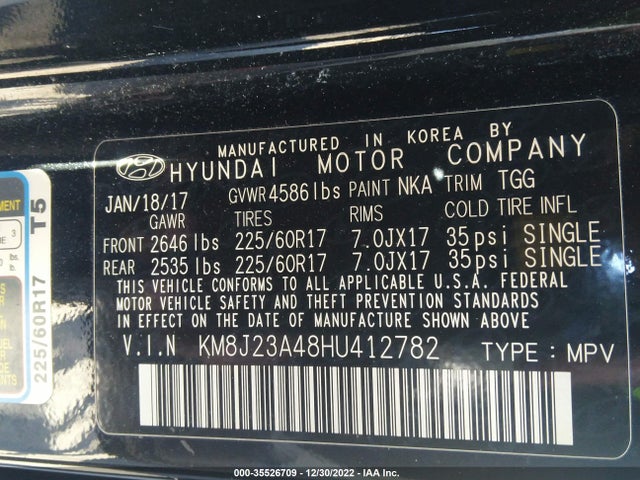 2017 Hyundai Tucson, VIN: KM8J23A48HU412782