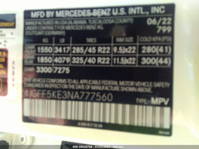2022 Mercedes-Benz GLS-Class, VIN: 4JGFF5KE3NA777560