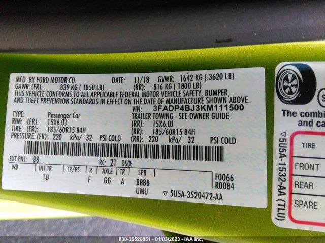 2019 Ford Fiesta, VIN: 3FADP4BJ3KM111500