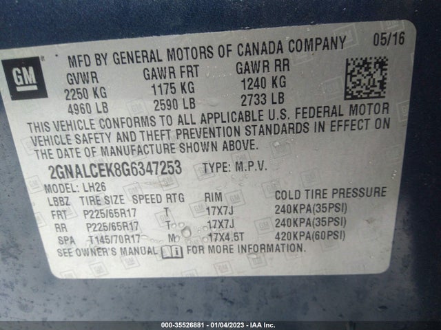 Chevrolet EQUINOX LT 2016 2GNALCEK8G6347253 Image 10
