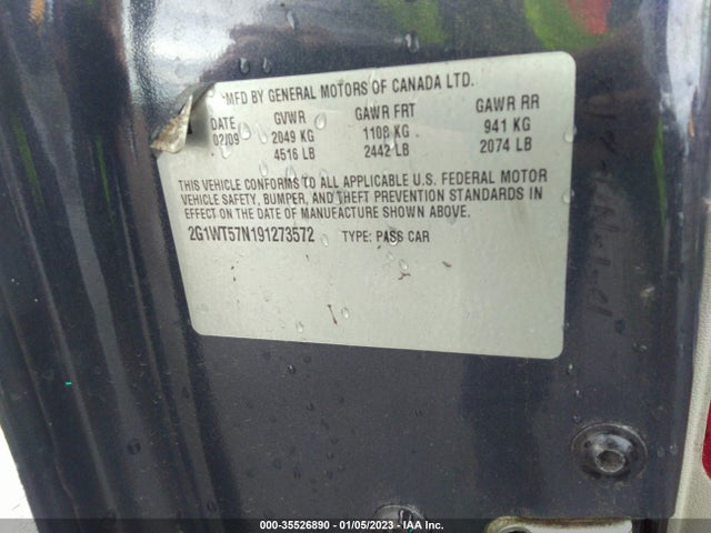 2009 CHEVROLET IMPALA 3.5L LT VIN: 2G1WT57N191273572