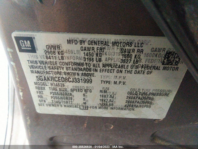 2012 BUICK ENCLAVE LEATHER VIN: 5GAKRCED8CJ331999