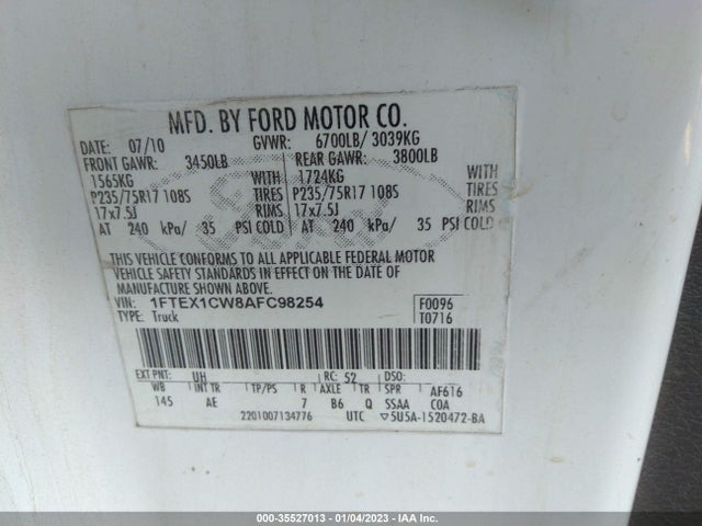 2010 FORD F-150 XL/STX VIN: 1FTEX1CW8AFC98254