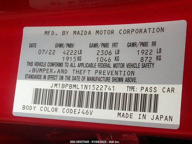 2022 Mazda 3, VIN: JM1BPBML1N1522741