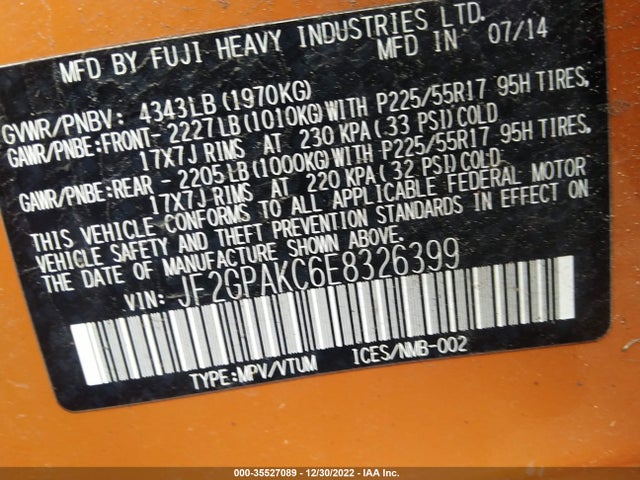 Subaru Xv Crosstrek Limited 2014 JF2GPAKC6E8326399 Image 10