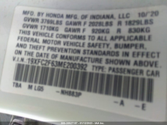 Honda Civic Sedan Lx 2021 19XFC2F63ME200392 Image 11
